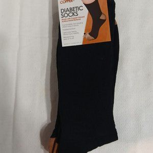 Copper+ - Diabetic Socks Flexible Design Cushioned Bottom Unisex - Black- Large